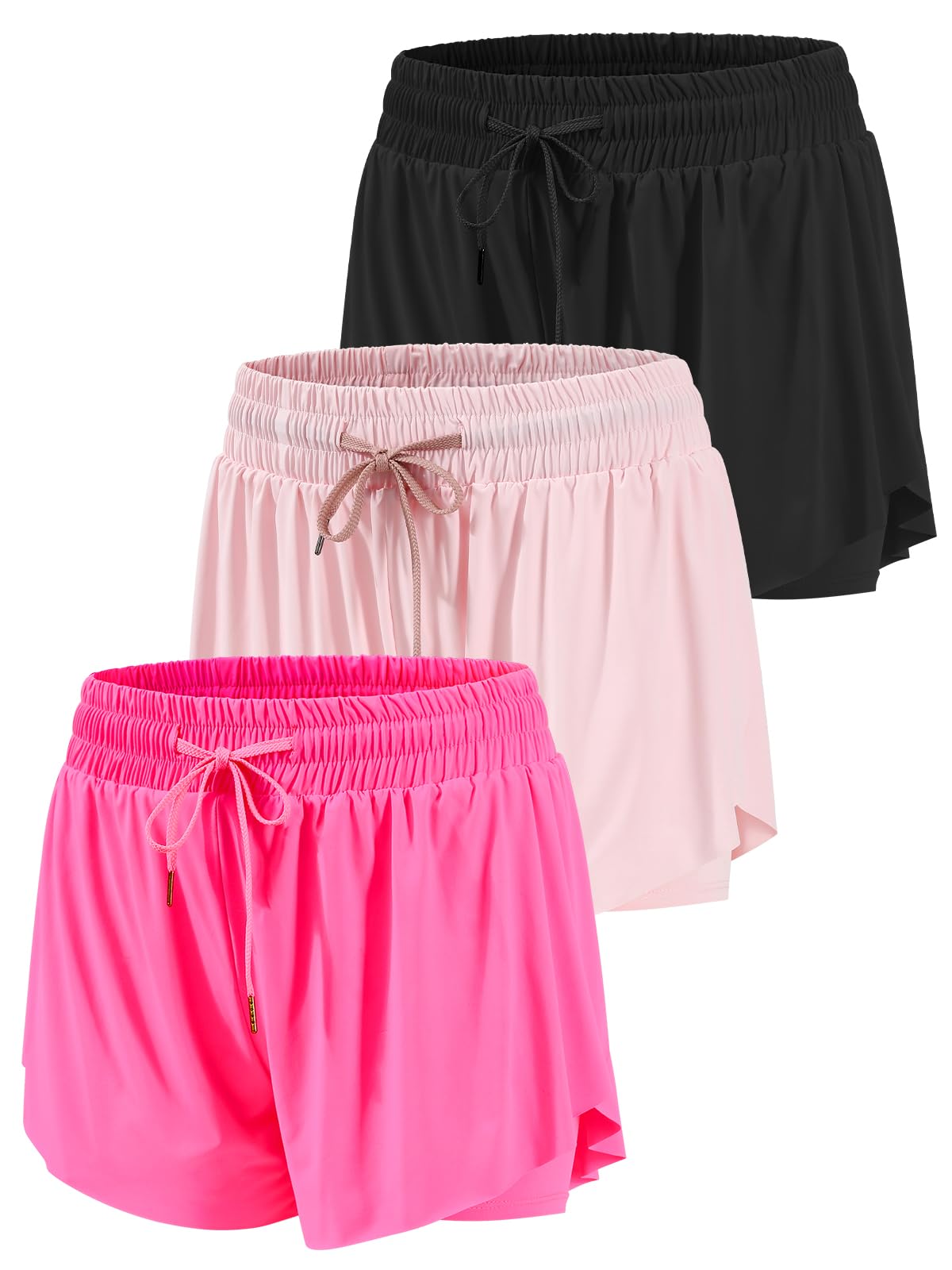 3 Pack Girls Butterfly Shorts Athletic 2-in-1 Running Shorts for Girls Teen with Pockets Colourful Summer Sports Shorts Built-in Breathable Shorts