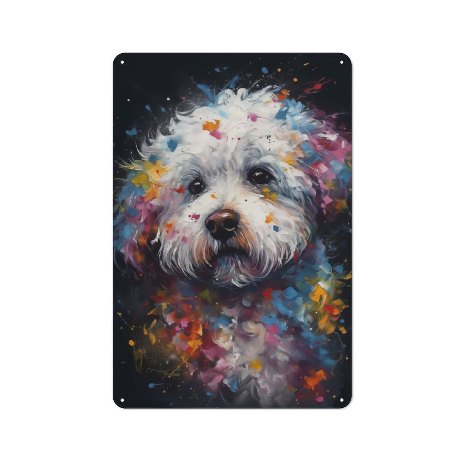 Junmoney Bichon Frise Painting Retro Metal Wall Sign 30X20cm With For Home Bar Wall, A Housewarming Gift For Hosts Who Enjoy Retro Interiors