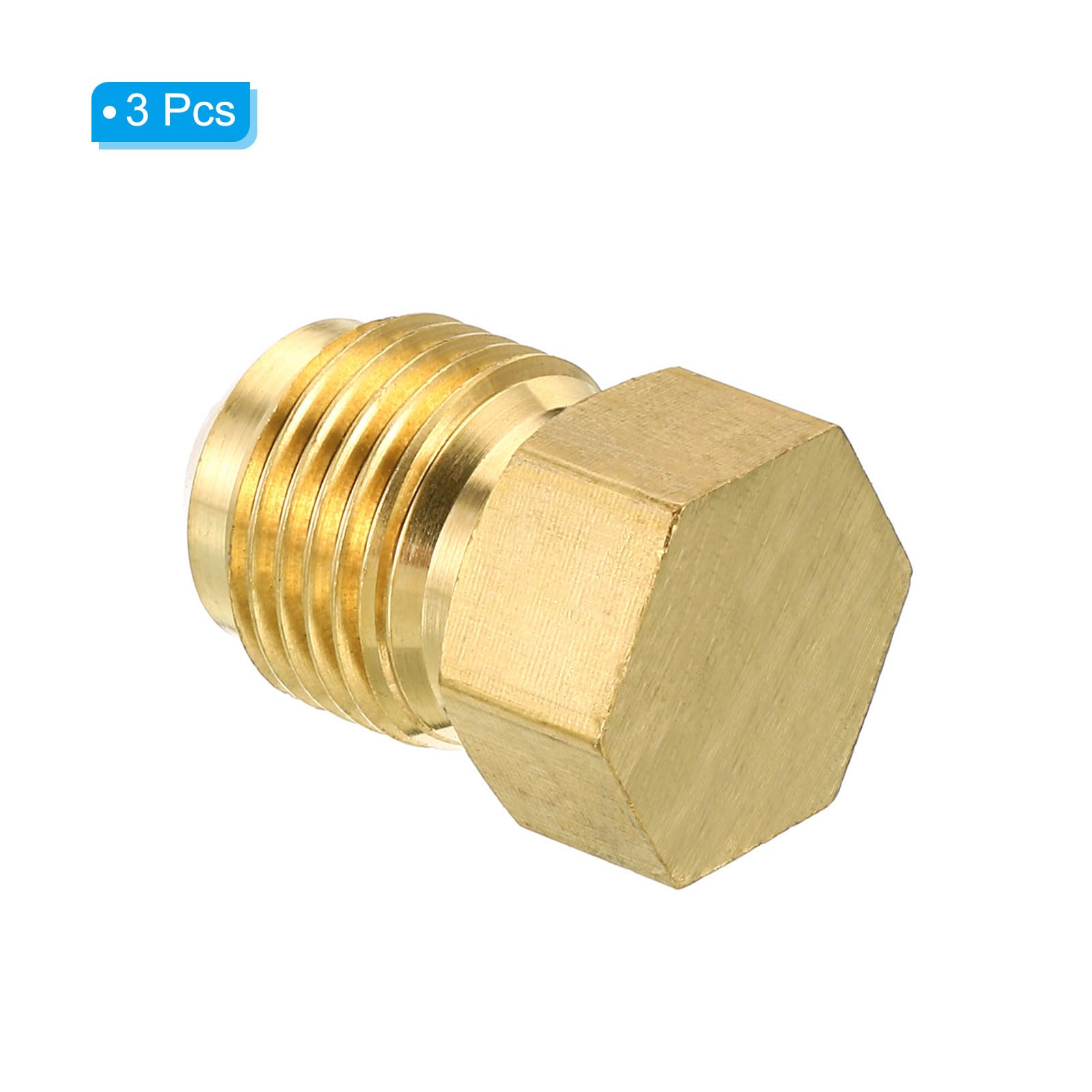 PATIKIL Male 3/8" Brass Seal Plug, 3 Pack SAE Flare Tube Fitting 45 Degree Hex Pipe Fittings for Air Conditioner Refrigeration - Image 3