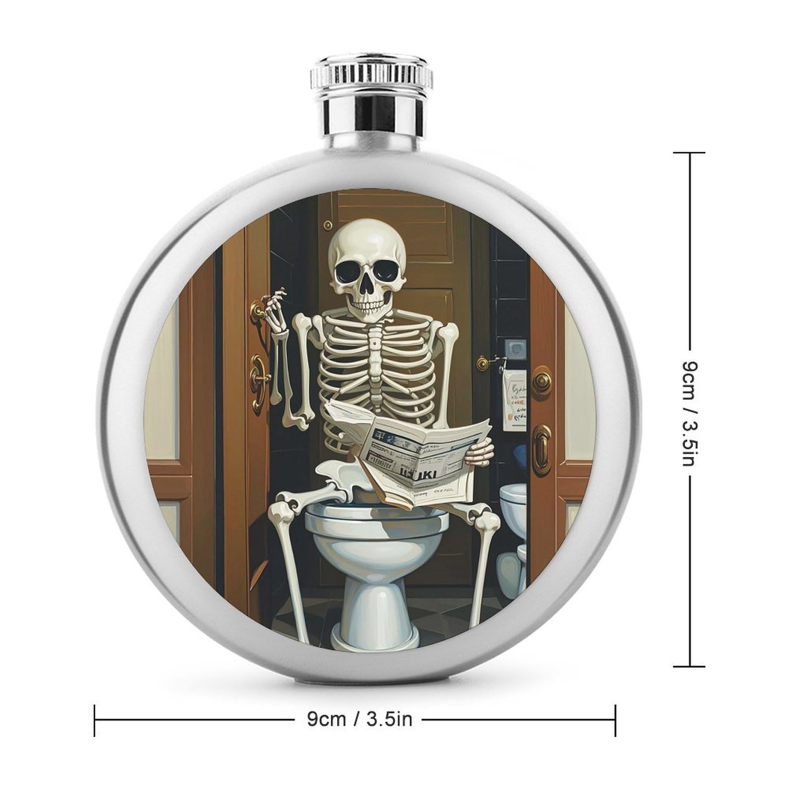 Stainless Steel Wine Bottle Liquor Container Funny Skeleton Bathroom Canvas Print Leak Proof Hip Flask Durable for Camping Hiking Travel Festivals