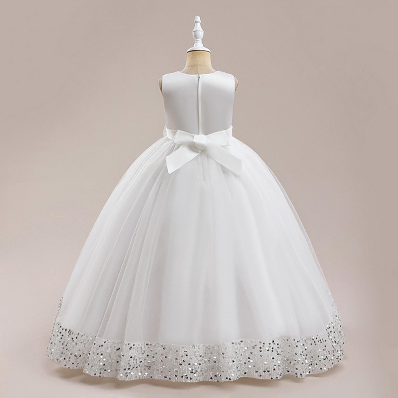 Générique Vestito da Principessa Ragazza Cerimonia Sera Battesimo Gala Abito da Sera Paillettes Ricamo Chic Manica Lunga Bambina Damigella d'Onore Prom A11
