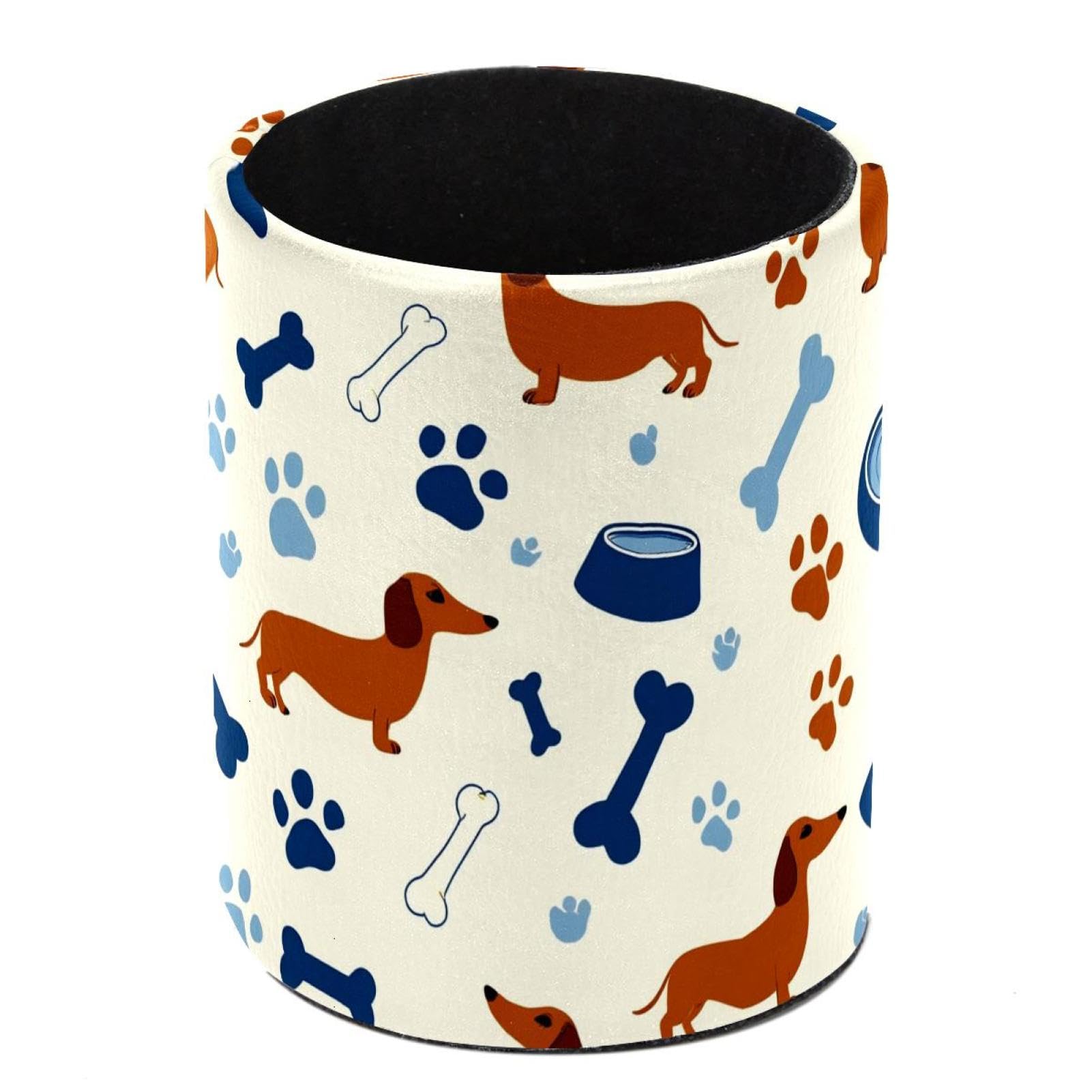 HEOEH Dachshund Bones Pen Holder for Desk, PU Leather Pencil Holder Pen Cup Marker Holder Makeup Brush Holders, Desk Accessories & Workspace Organizers for Home, Office