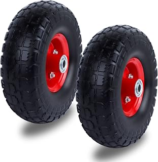 EAZY2HD 4.10/3.50-4" Tire and Wheel, 10" Flat Free Tires Solid Rubber Tyre Wheels with 5/8" Center Bearings for Gorilla Cart/Garden Carts/Trolley/Dump Cart/Hand Truck/Wheelbarrow/Garden Wagon, 2 Pack