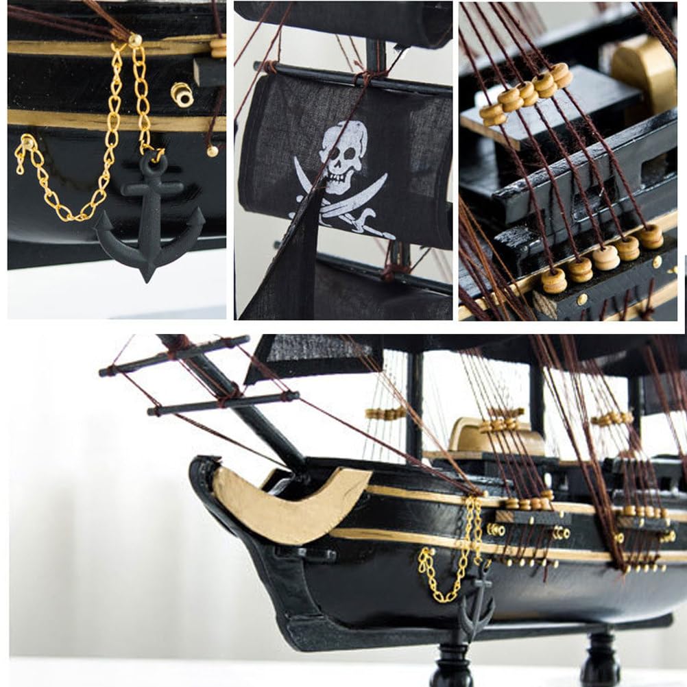 YLME Handgefertigtes Segelboot Modell Aus Holz 48 cm Großes, Schwarz-Goldenes Großsegler-Modell Nautische Dekoration Keine Montage Erforderlich Geschichtsbegeisterte