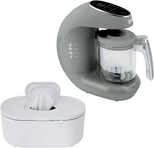 EVLA'S Gray Baby Food Maker, mezclador de vapor y toallitas para bebés, paquete calentador de toallitas para bebés, esenciales para bebés nuevos o