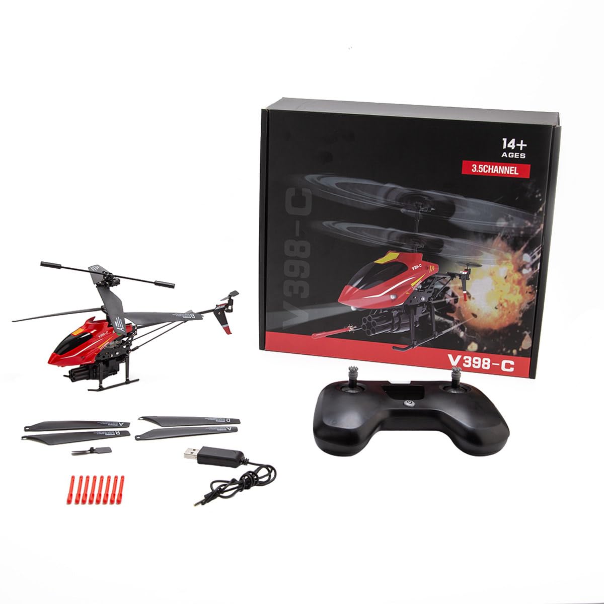 WL V398-C helikopter RC dla dorosłych, model samolotu 2,4 G 4CH z systemem rakietowym, utrzymaniem wysokości i światłami LED, 6-osiowy żyroskop do stabilnego latania wewnątrz i na zewnątrz