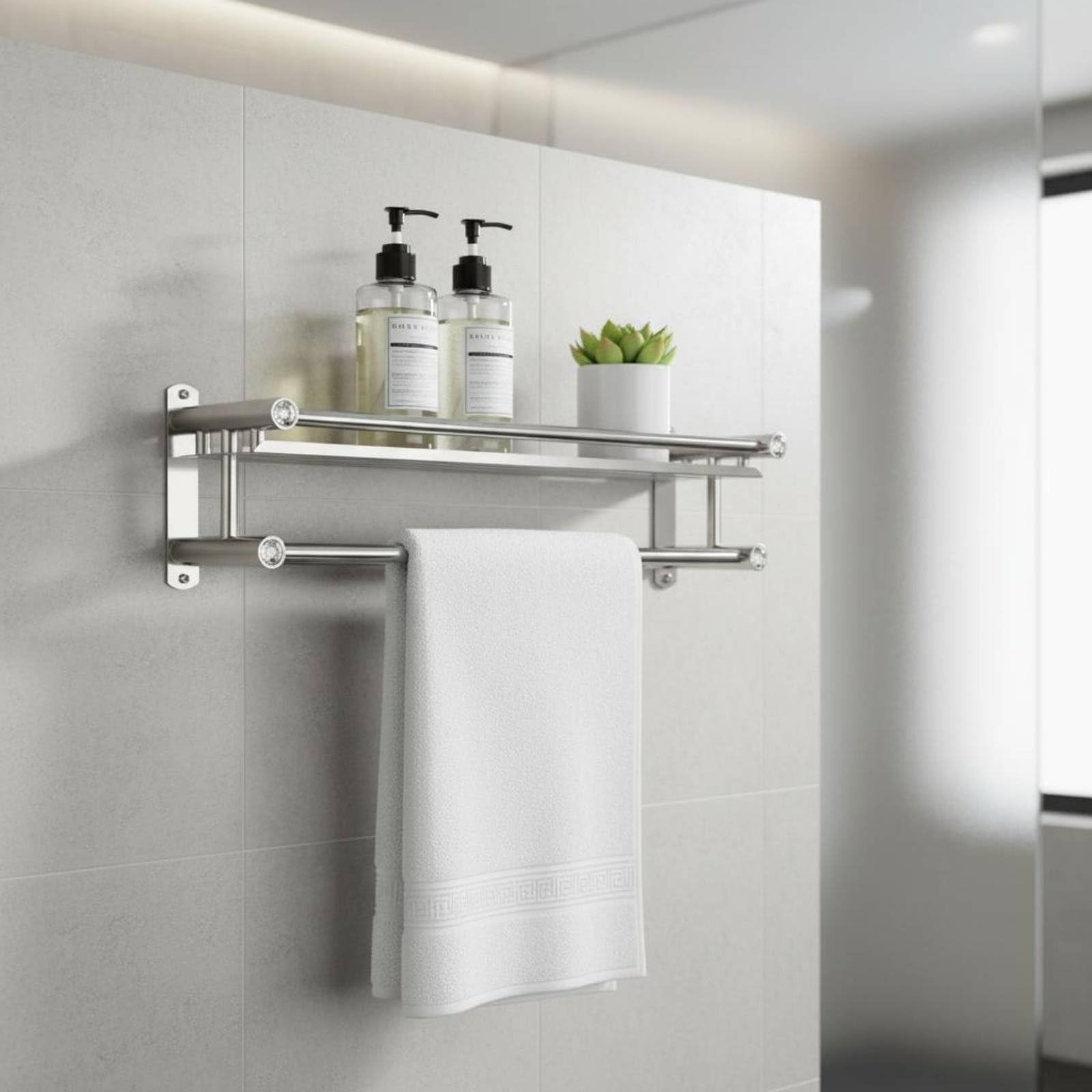 Repisas de Baño Adhesivas Montaje en Pared Organizador de Ducha Ahorra Espacio Estante Acero Inoxidable, 50cm