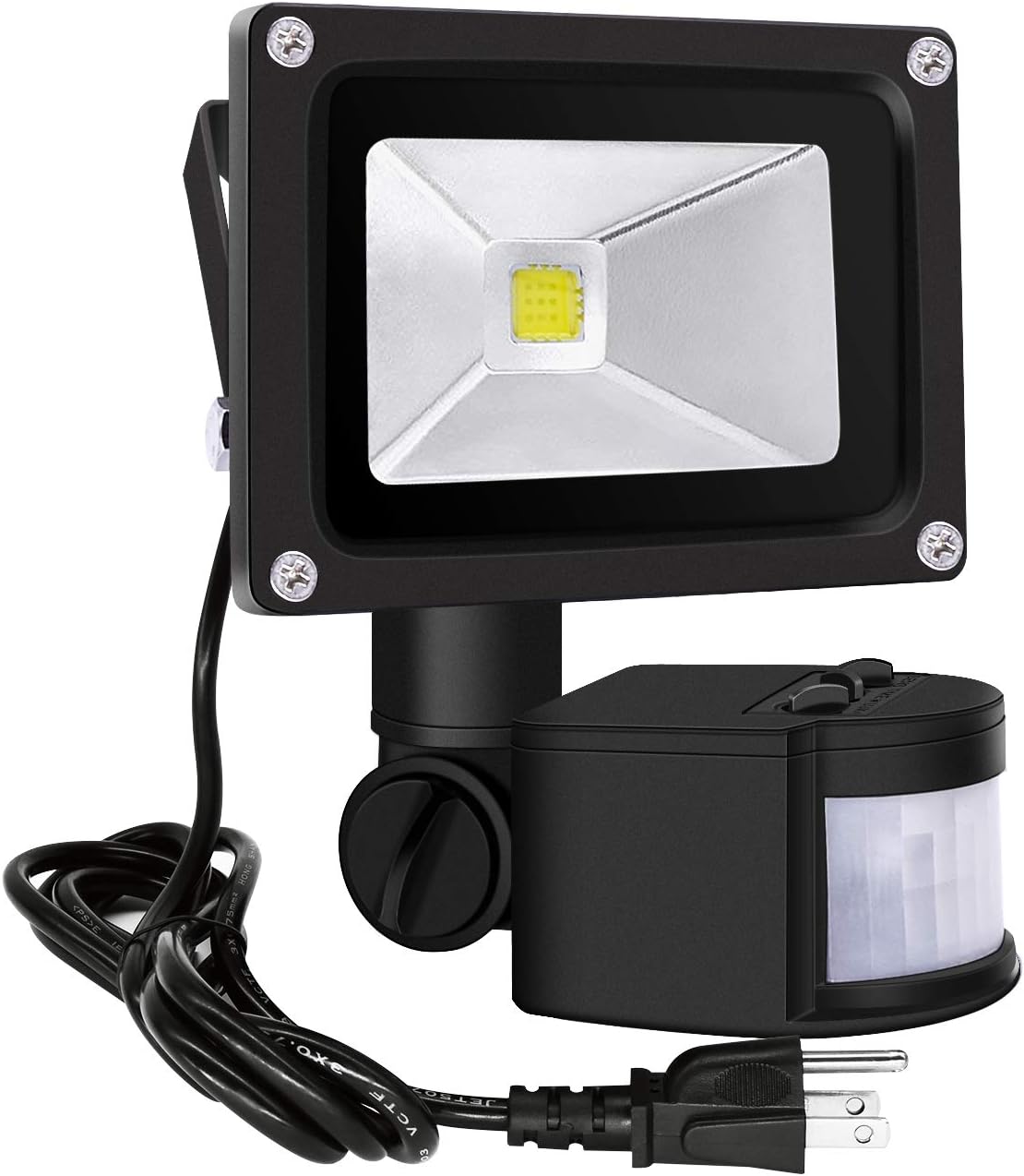 Z Motion Sensor Flood Lights Outdoor,10W Induction LED Lamp, IP65 Waterproof Spotlight,6500K LED Sensor Light,Security Light with US 3-Plug (Daylight White-Black)