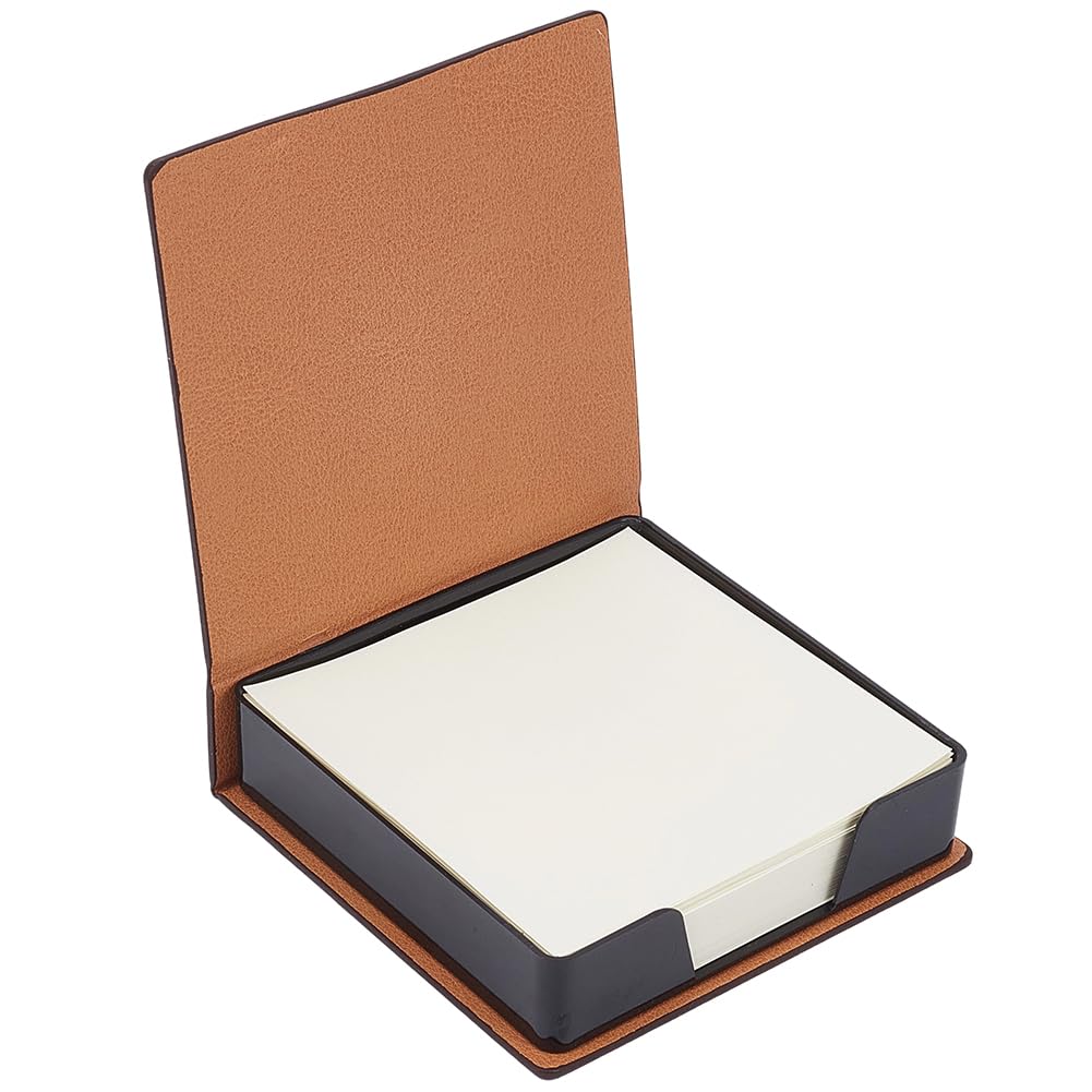 CALFOVERA 10.6 x 10.2cm Painting Memo Pad Note Box Organizer with 160PCS PU Leather Sticky Notes Holder Pads Dispenser Papers Business Card Storage Case for Desk Home Office Books Notebook(Brown)