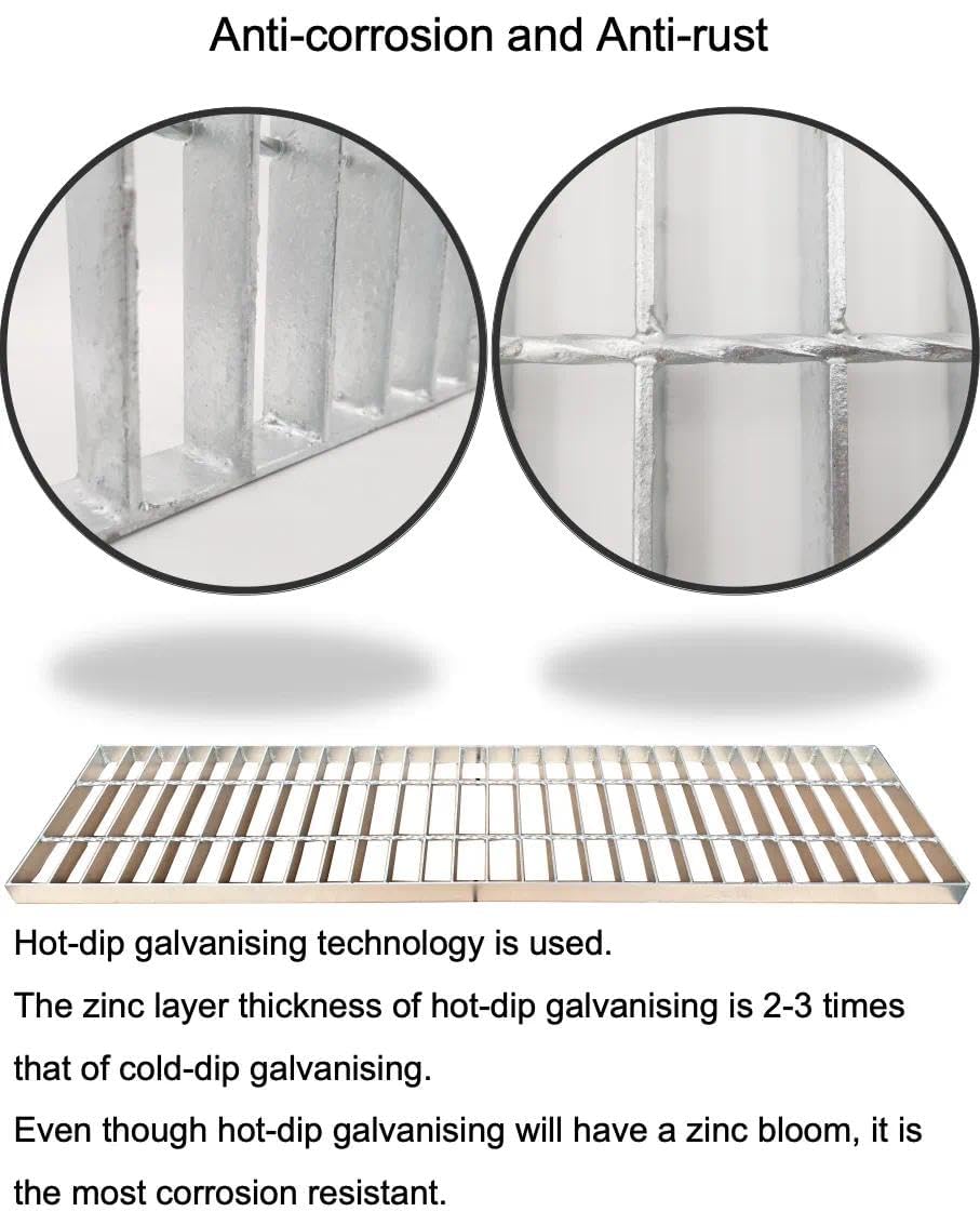 Abflussgitter aus verzinktem Stahl, 101,6 x 25,4 cm, B-Klasse 12745,9 kg, robuste Einfahrtskanalabdeckung, Outdoor-Grabenablaufgitter, silberne, rechteckige Metallabwasserabdeckung für Garage