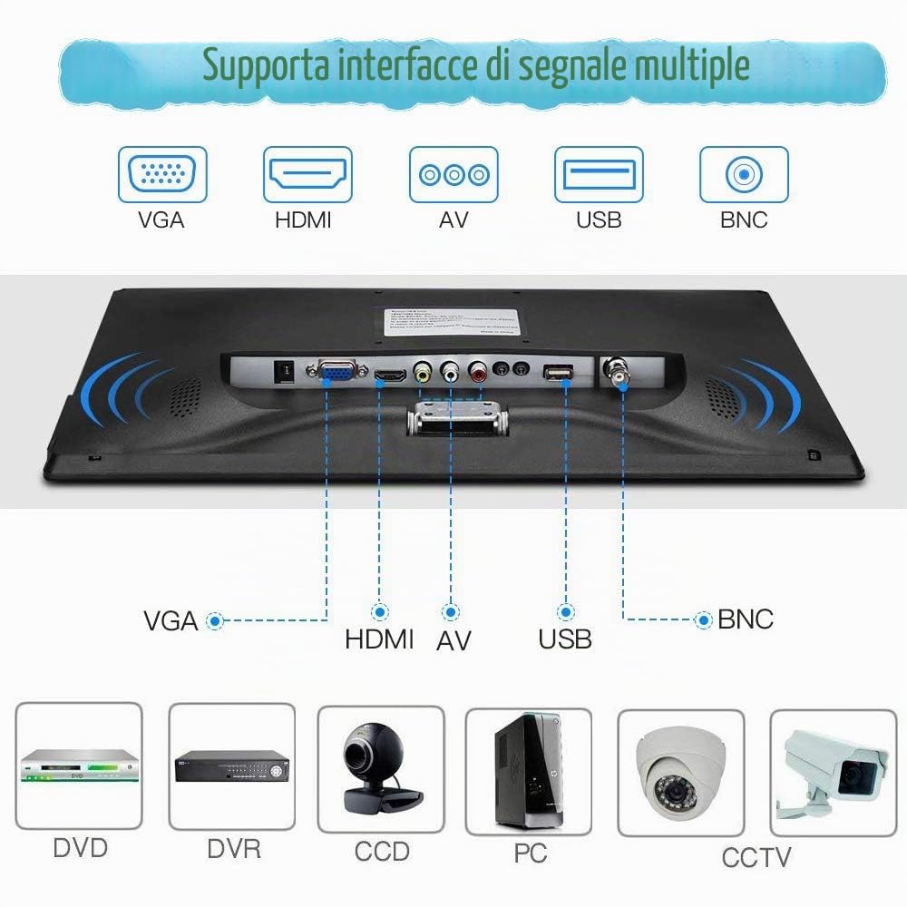 Monitor da 14 pollici Schermo della telecamera di sicurezza Schermo multifunzione HDMI AV BNC Ingresso VGA Interfaccia USB Monitor per computer Risoluzione 1024x768 Altoparlanti integrati