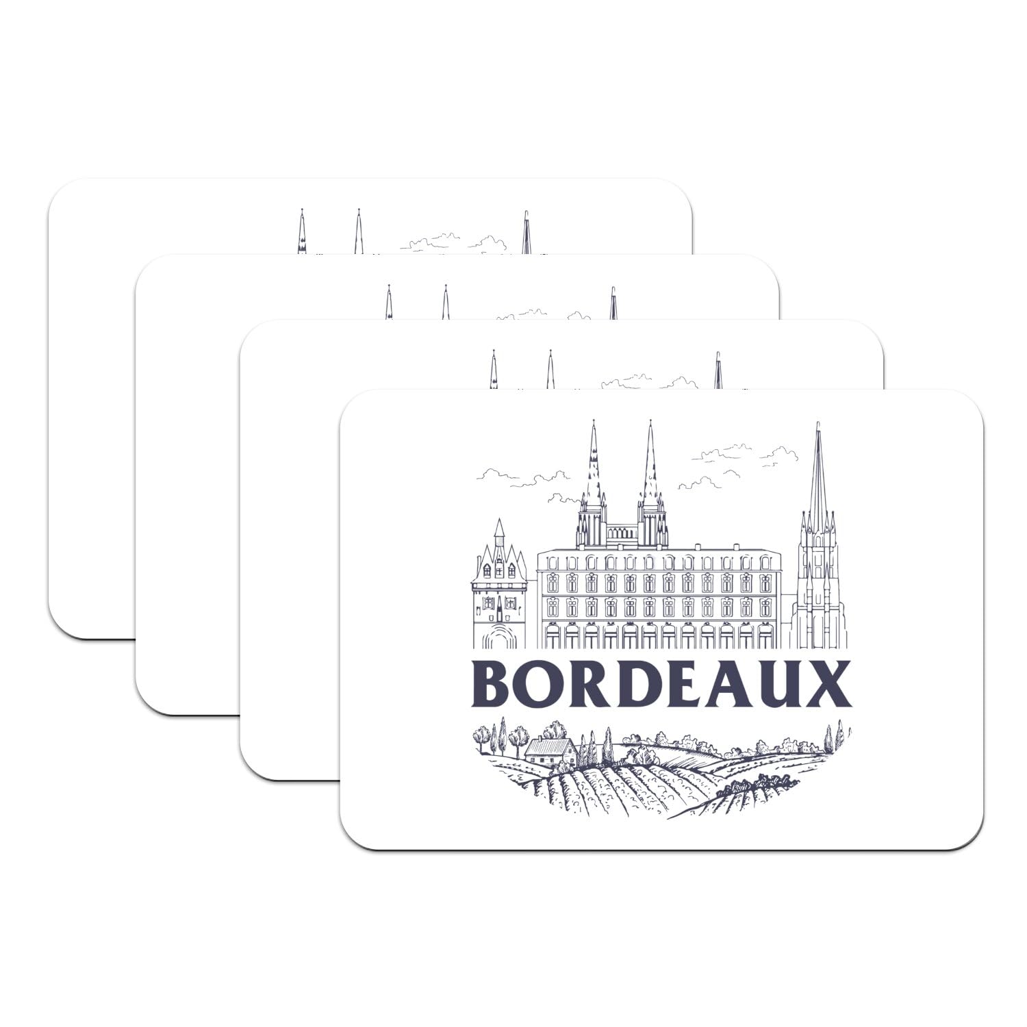 Sets de table Bordeaux Minimalist en caoutchouc blanc lot de 4 grands formats