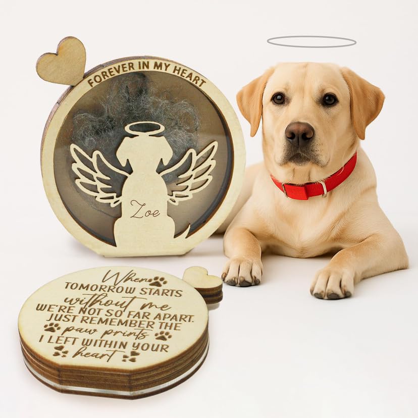 Pet Hair Keepsake Box - Dog Fur Keepsake, Dog Memorial Box For Hair, Wood Engraved Memorial Cases for Storing Dogs Fur Teeth Nails Pet Loss Sympathy Gifts, Pet Bereavement Gifts, Can Write Pet Name