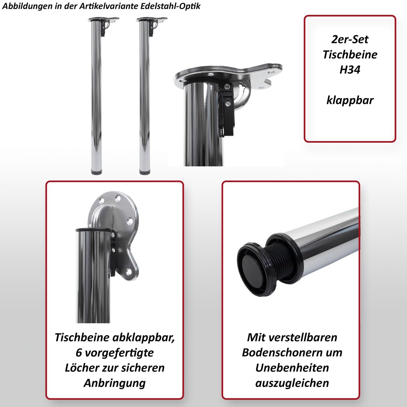 Mendler 2er-Set Tischbein HWC-H34AM klappbar 72cm - weiß