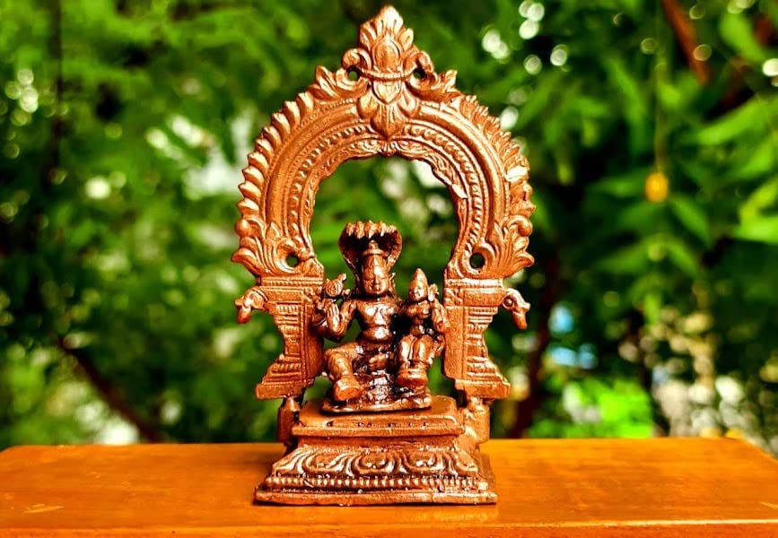 Image of Copper Idols of god Srinivasa Perumal with Prabhavalli, 3.3 Inches, 146 Grams, Patina Antique Finish, Pack of 2 Piece