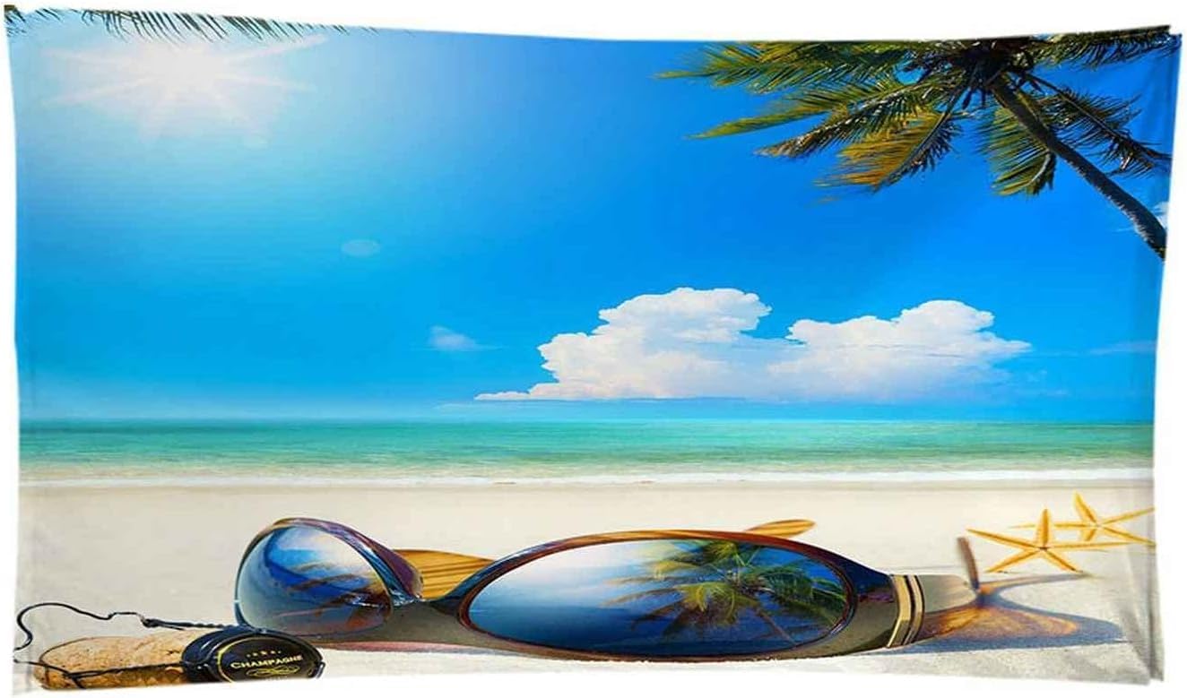 Serviette De Plage 3D Paysage Balnéaire D'Été, Serviette De Bain XXL 200 X 200 Cm Microfibre À Séchage Rapide, Serviettes De Plage Enfant Femme Homme Drap De Plage pour Natation Picnic -1B1R