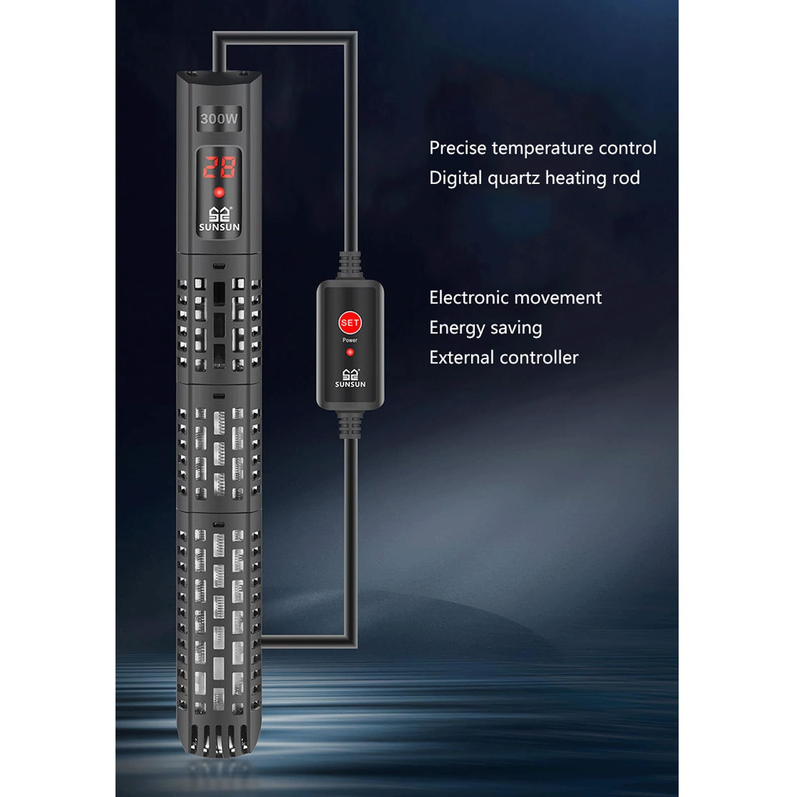 Asta riscaldante per Tartarughe Riscaldatore per Acquario Termostato Automatico Basso Livello dell'Acqua Controllo remoto della Temperatura Adatto,25W (25W)