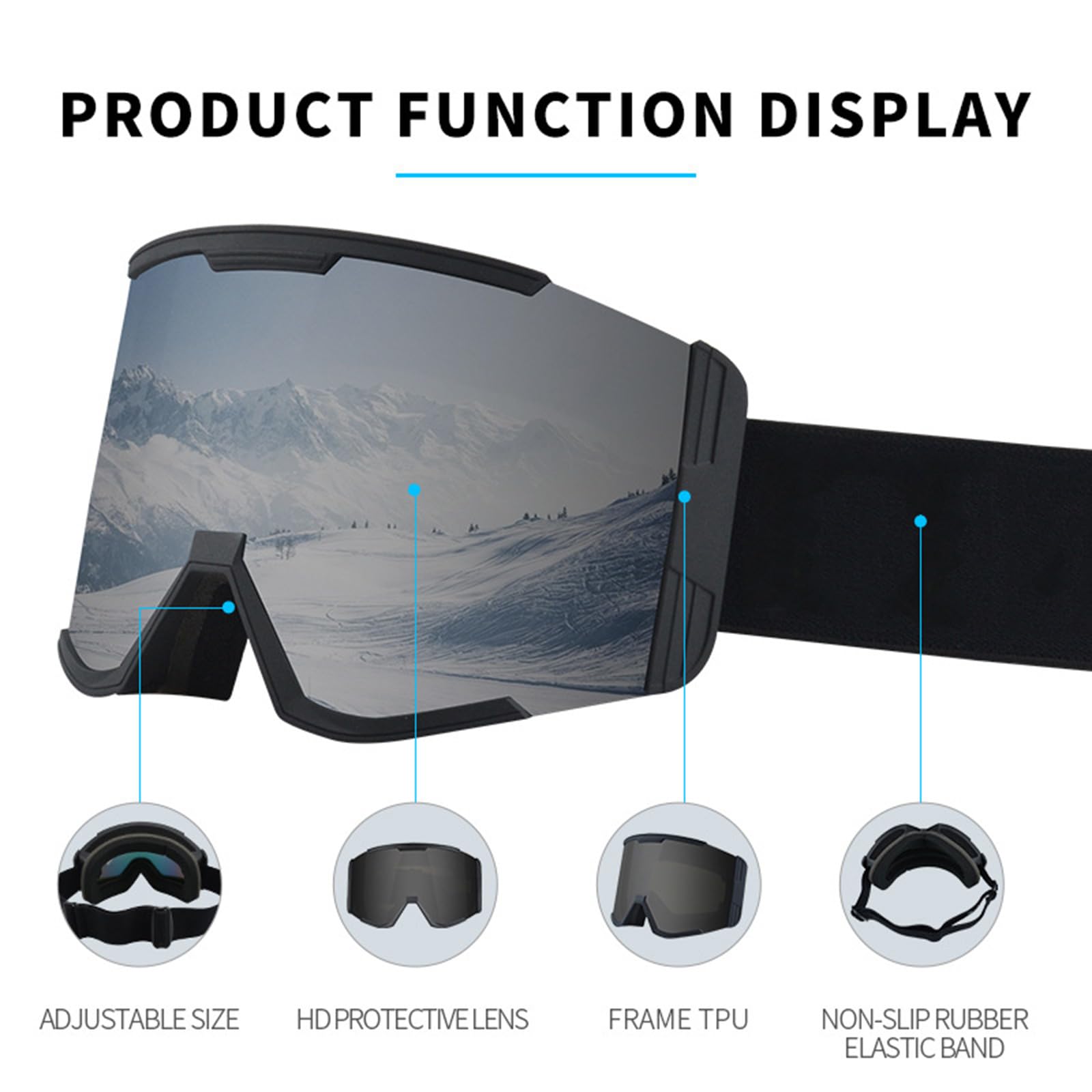 Occhiali protettivi UV Anti Fog Wide Vision Occhiali da sci per uomo donna antigraffio sopra gli occhiali da neve Gliding Eyewear