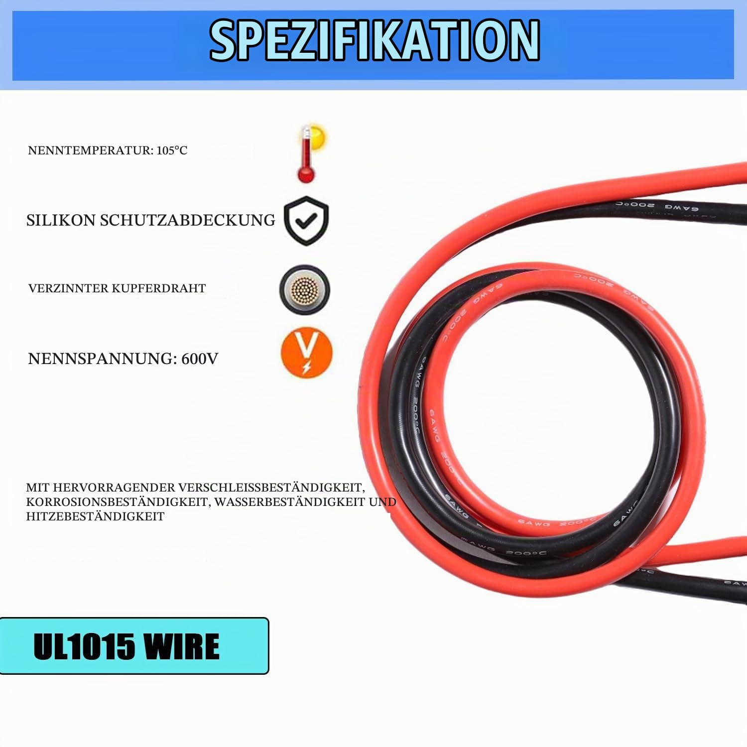 Anderson Stecker mit Kabel 175A 600V 6 AWG 120 cm Batterieadapter | Flexible Verlängerungsleitung aus Silikonisolierung und Kupferkern samt flammhemmendem Gehäuse für Autos Wohnmobile Traktoren
