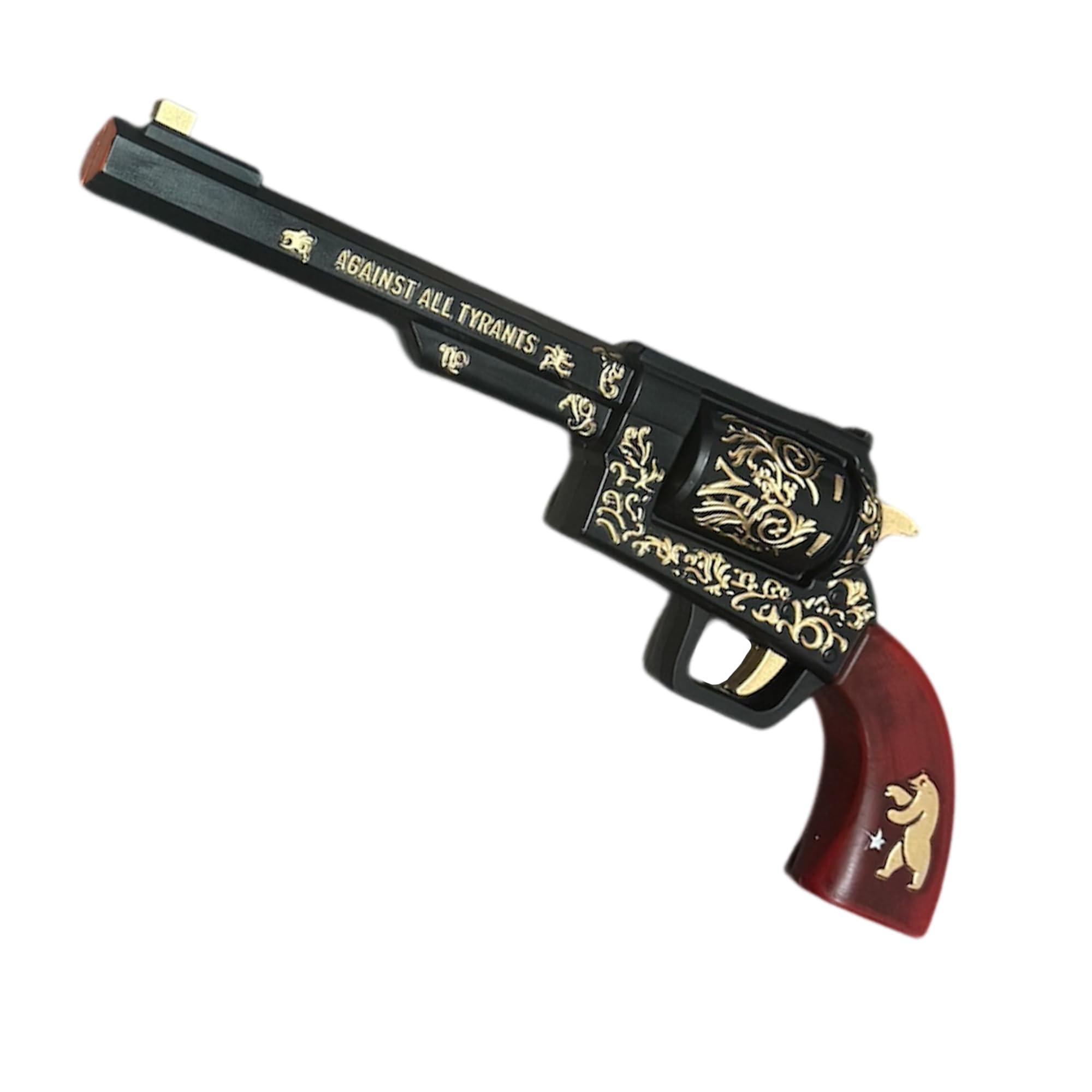 Photo 1 of teland Ranger Foam Revolver Replica – 14" Post-Apocalyptic Prop with Gold Engraving & Wood-Color Grip | PU Foam Cosplay Collectible for Costume, Display & Halloween