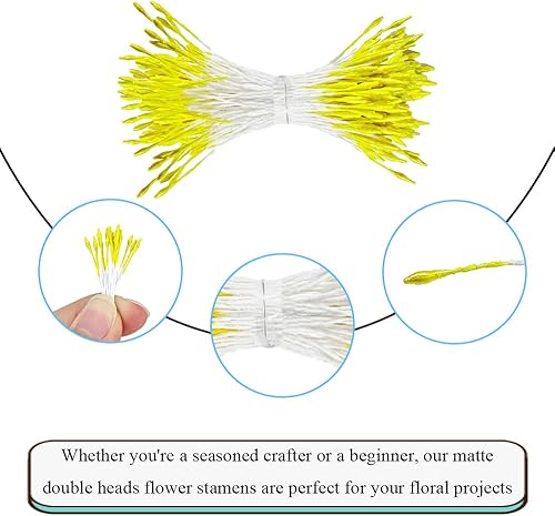 Miniatura 127 de HAHIYO 700 piezas de 0.118 in de perla amarilla de doble cabeza de estambres de flores Pistilo hecho a mano, flores artificiales para flore Amarillo