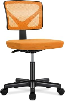 Mesh Office Chair with Lumbar Support Armless Low Back Computer Chair with Wheels, Adjustable Height & 360 Swivel, Ergonomic Rolling Desk Chair for Home & Office Orange