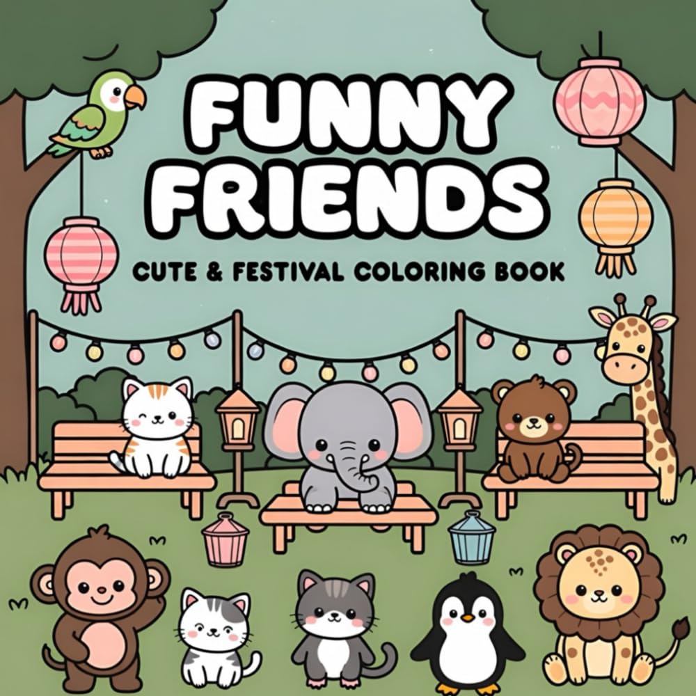 Funny Friends: Cute &Festival Coloring Book: Super Cute Animal Characters With Easy And Simple Designs