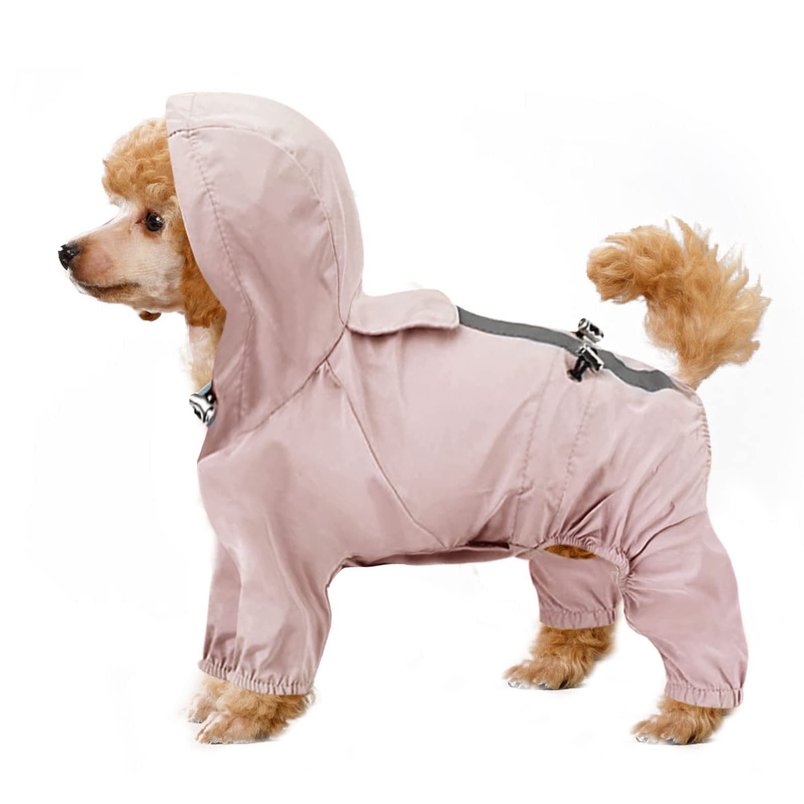 Imperméable pour Chien, Cordon de Serrage réglable Veste de Pluie pour Chien Tout Compris Combinaison Chiots à Capuche Poncho de Pluie avec Bande réfléchissante (Pink XXL)