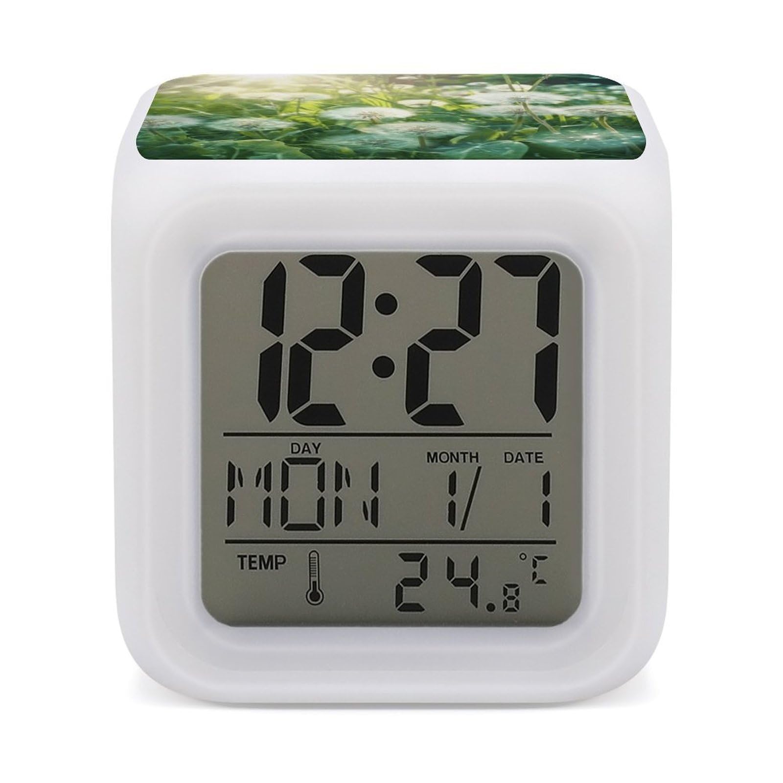 Reloj despertador con luz nocturna de diente de león calendario y temperatura infantil