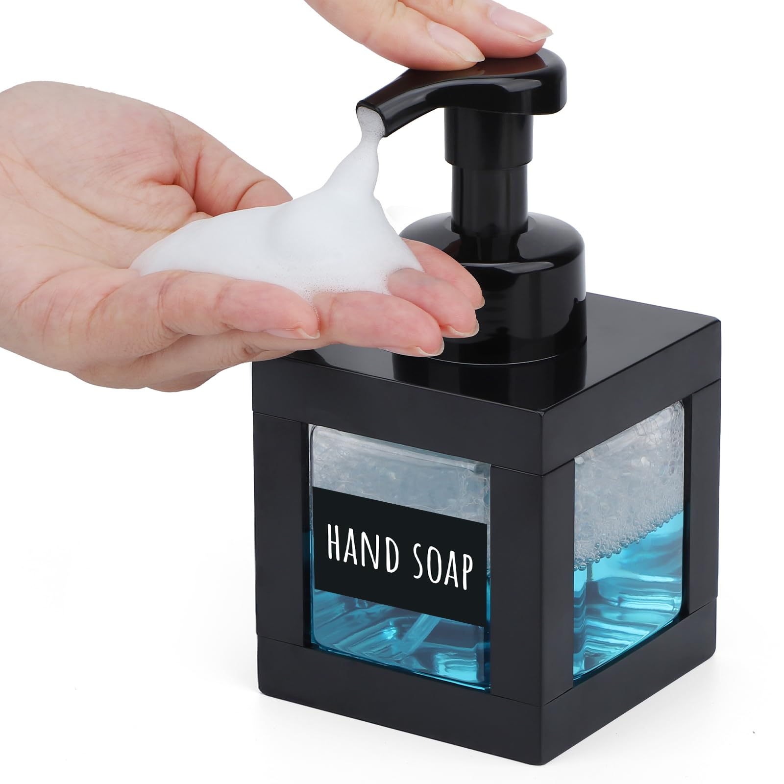 Segbeauty Dispensador Jabon Espuma, 1 Piezas 350ml Dispensador de Espuma de Plástico, Botes para Gel y Champu, Dosificador Jabon con Etiquetas para Baño (Negro)