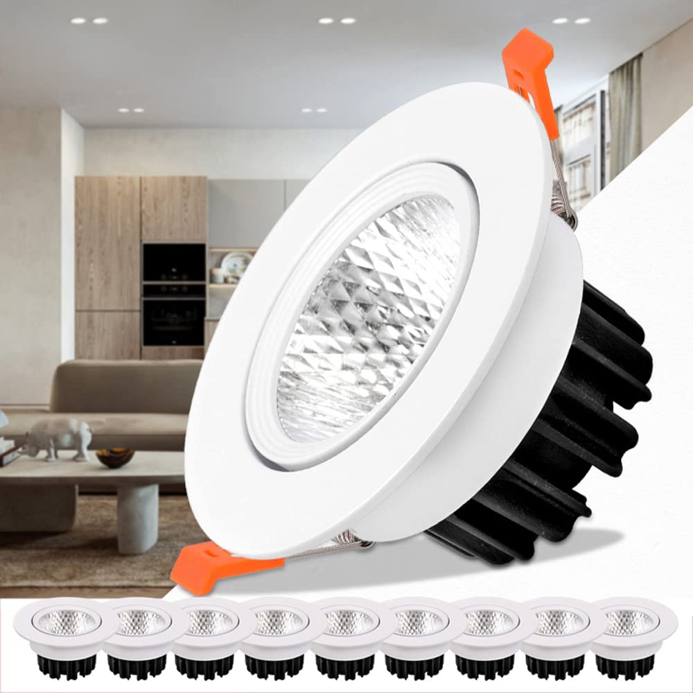 10 sztuk oświetlenia wpuszczanego 2 cale, 3 cale, 3 cale, 4 cale, 5 cali COB reflektor do biura oprawy oświetleniowe 3 W, 5 W, 10 W, 15 W, 24 W wiele gimbali downlight mo,5w-3000K
