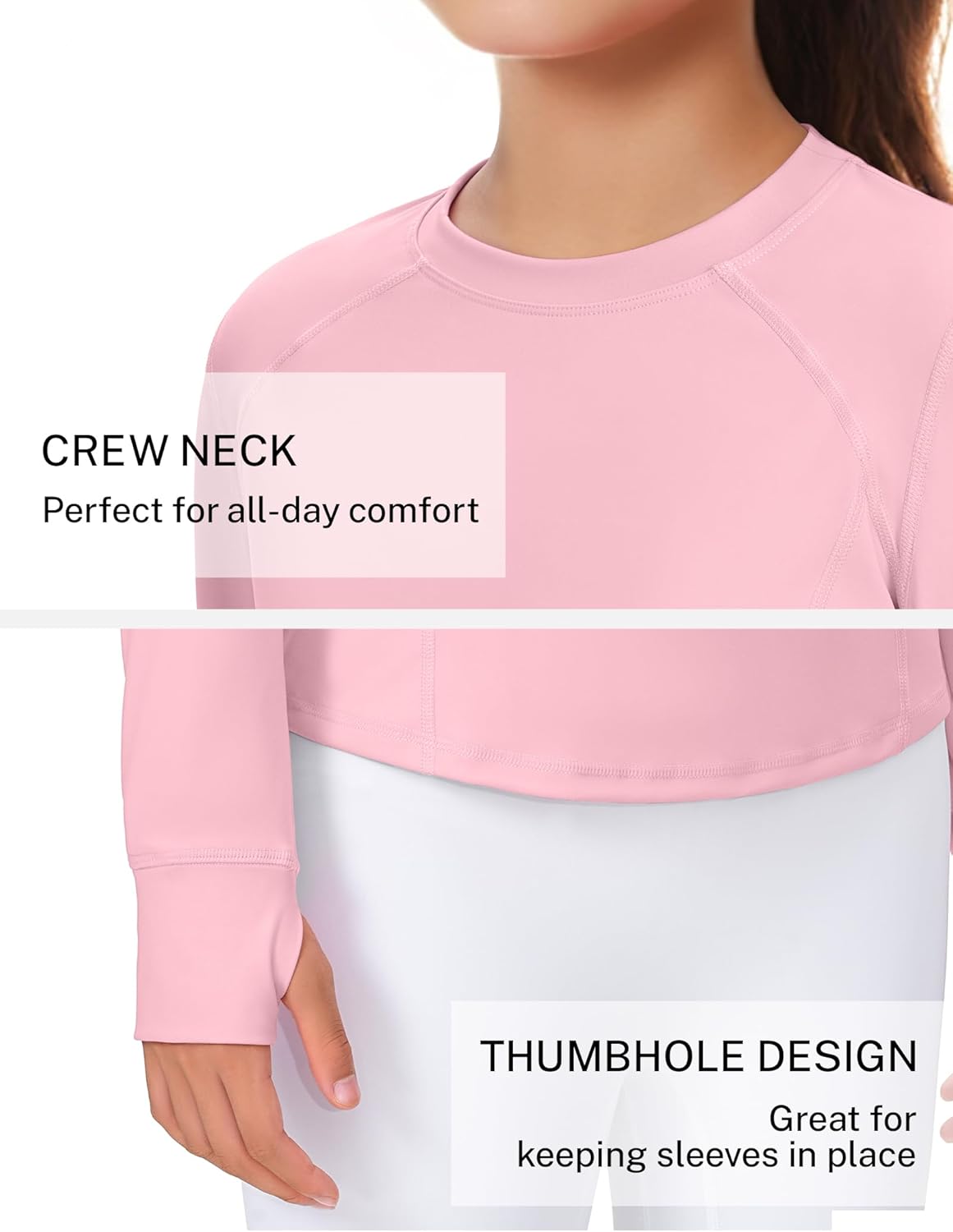 JOCMIC Girls Long Sleeve Shirts Athletic Shirt with Thumbholes Kids Crew Neck Basic Tee Tops for Sports Gym Yoga - Image 5
