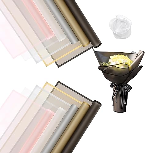 Papel de regalo de flores, papel de regalo de ramo, 4 hojas de papel de regalo en 5 colores y un rollo de cinta, 22.8 x 22.8 pulgadas (mezcla de