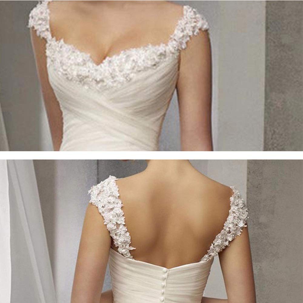 Femmes Vintage Dentelle Patchwork sans Manches Partie Longue v Cou Cocktail Soirée Robe de Mariage Dentelle, Blanc, 2