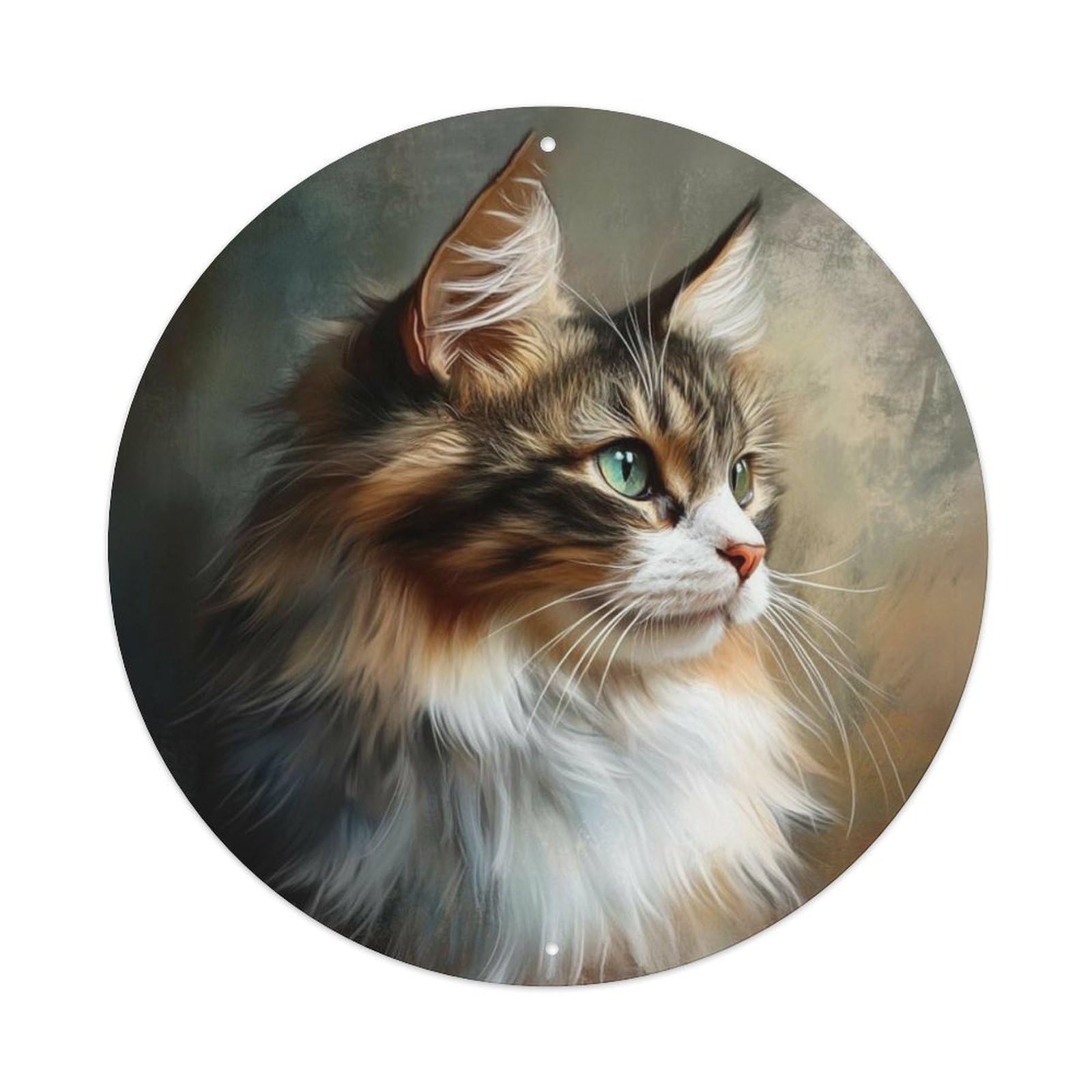 Animal Maine Coon Cat Realistic Portrait Calm Green Eye Vintage Metal Tin Sign Plaque Wall Decor for Cafe, Club Bar, Office, Garden Metal Poster 8x8Inch