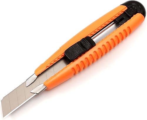 Nulink Cortador de cuchillo retráctil con mango recto, protección de blindaje de metal hoja de afeitar de bloqueo a presión