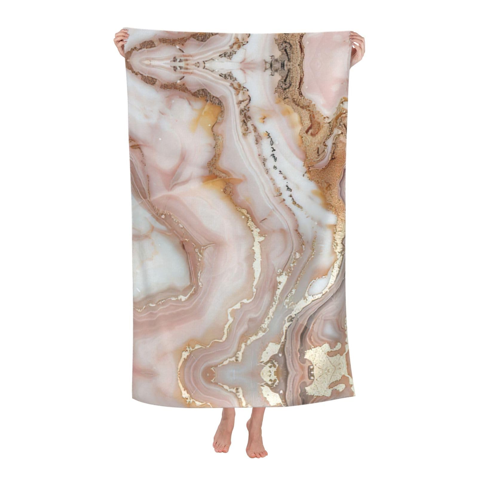Pojknbv White Rose Gold Marble Print Oversized Adult Beach Towel Quick-Dry Comfortable Lightweight Travel Pool Camping