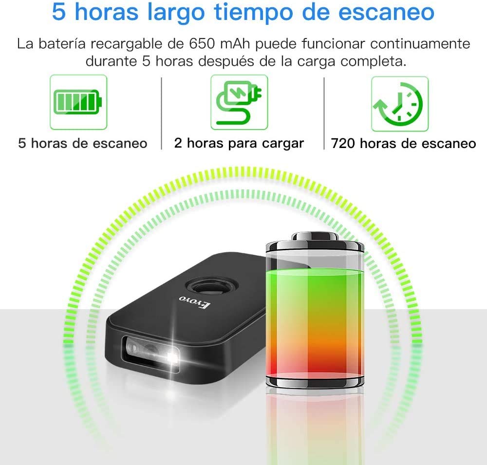 Eyoyo 2D Escáner de Código de Barras, Mini 1D QR Lector de Código de Barras 3-en-1 Conexiones USB Cable/ 2,4G Inalámbrico/Bluetooth para POS, Teléfono Inteligente, Tableta, iOS, Android y Windows