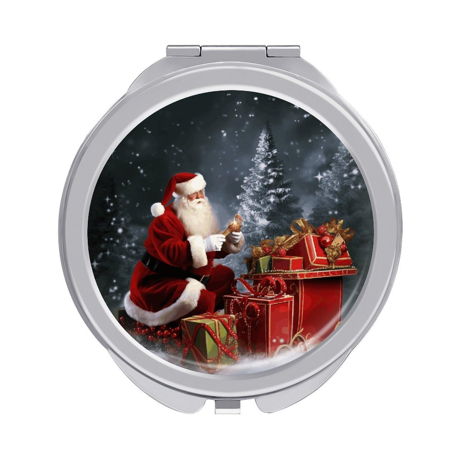 FekiLoot Merry Christmas Santa's Gift Travel Makeup Mirror 2 X /1 X Magnifying Slim Pocket Mirrors Compact for Purse Travel Makeup Mirrors for Pocket, Handbag, Purse Women Gift