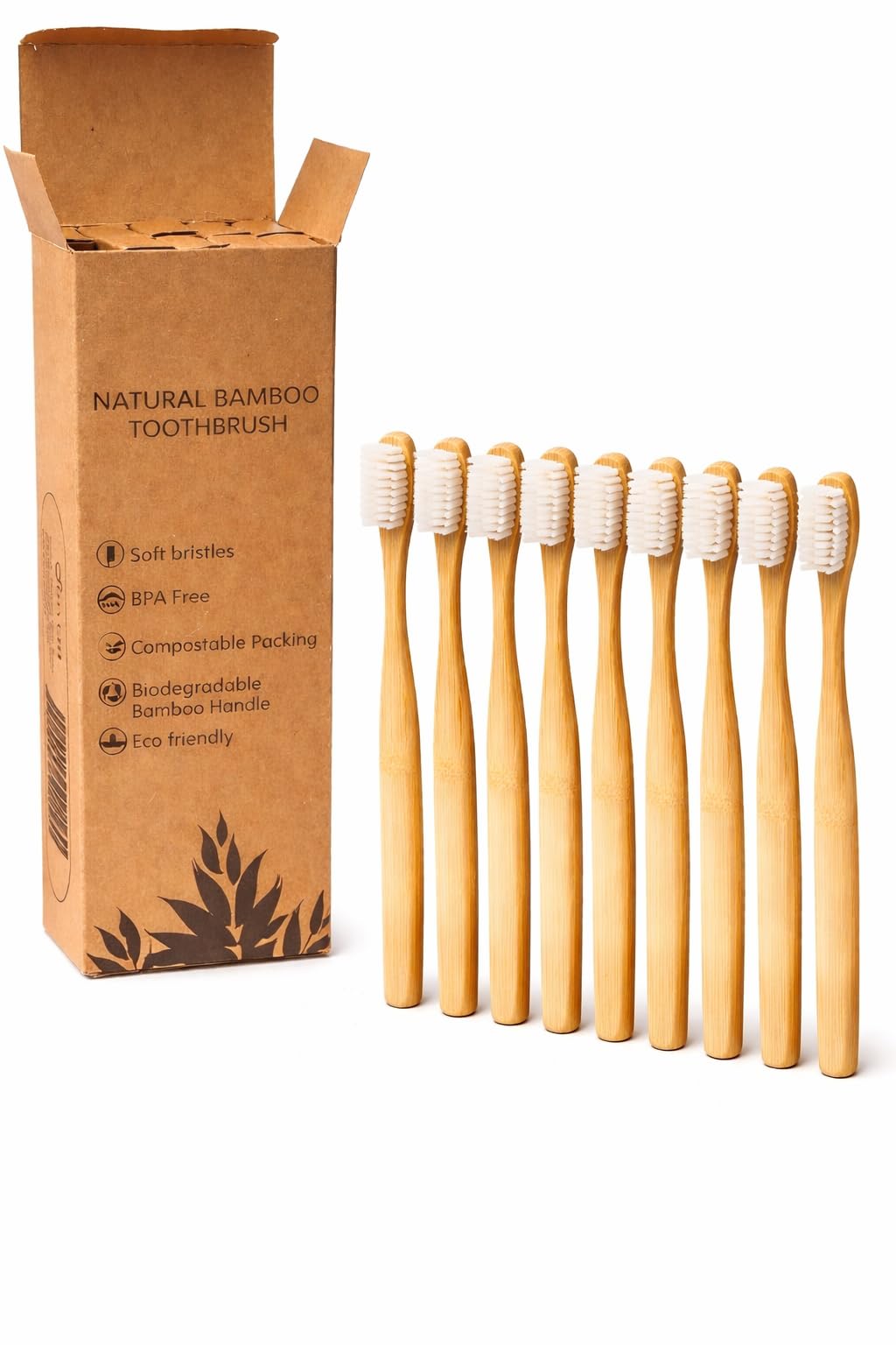 DIVCHI Confezione da 10 spazzolini da Denti in bambù, spazzolini da Denti in Legno, biodegradabili, ecologici, Vegani, Naturali, organici, in Carbone di bambù