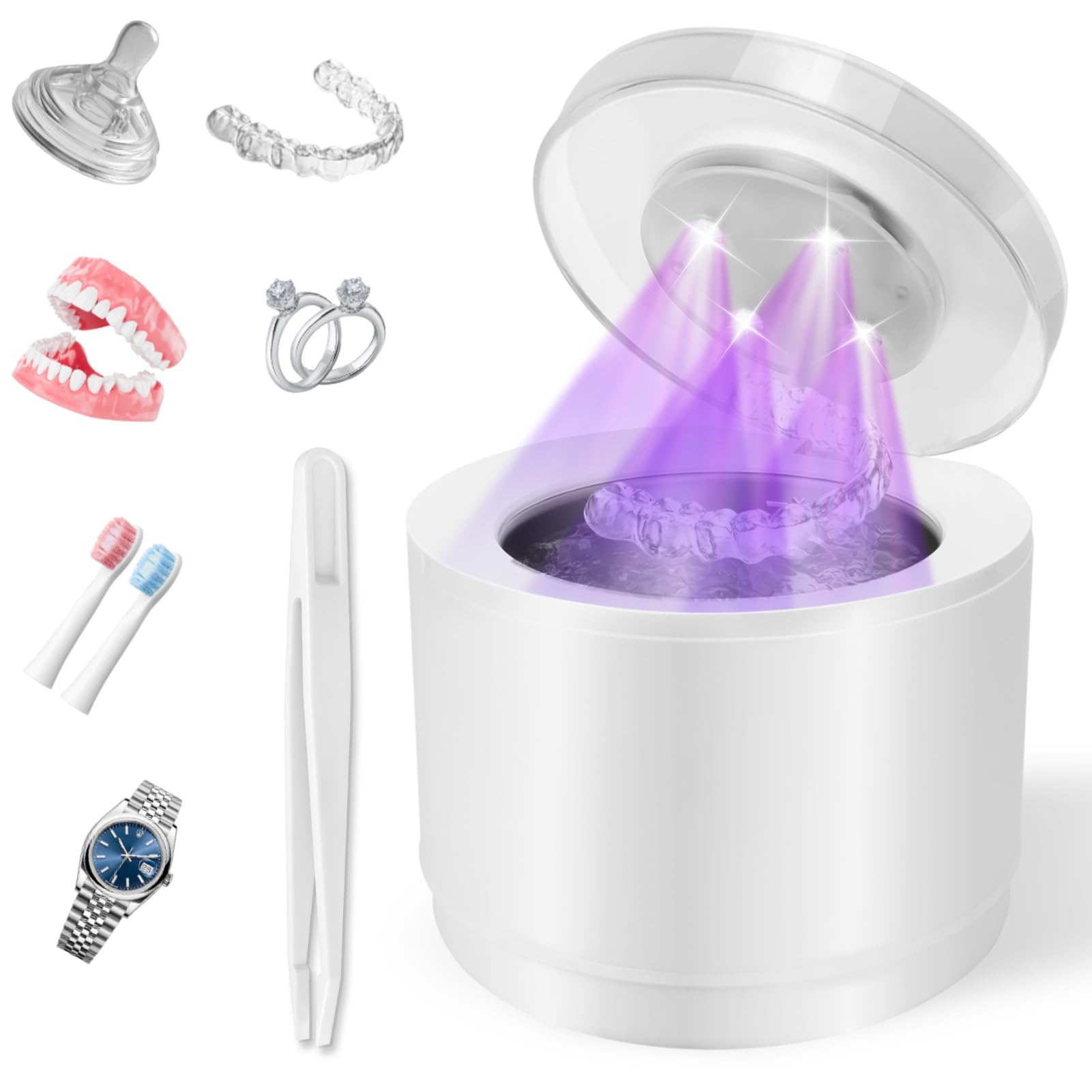 Simfree Limpiador ultrasónico de retención – 45 kHz ultrasónico – 4 modos de limpieza de prótesis dental máquina de 200 ml con temporizador digital para prótesis, protectores bucales, aparatos