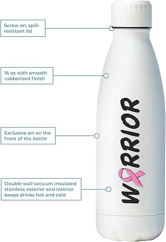 Miniatura 2 de Cheersville Smooth Apreciation - Botella de agua de 16 onzas, blanco y rosa, cinta de guerrero de concientización sobre el cáncer, mensaje de