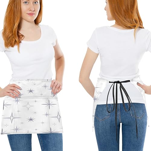 Miniatura 2 de Silver Stars - Paquete de 3 delantales planos con 3 bolsillos, impermeables, para mujer, media cintura, para cocinar, lavavajillas, cocina,