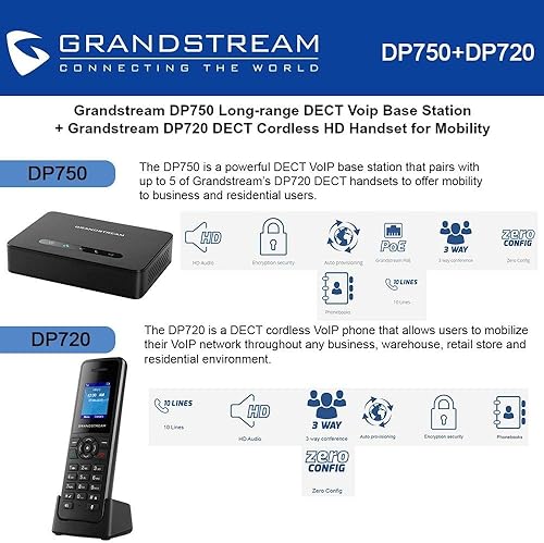 Miniatura 2 de Grandstream Estación base DECT de largo alcance DP750 + DP720 DECT inalámbrico HD