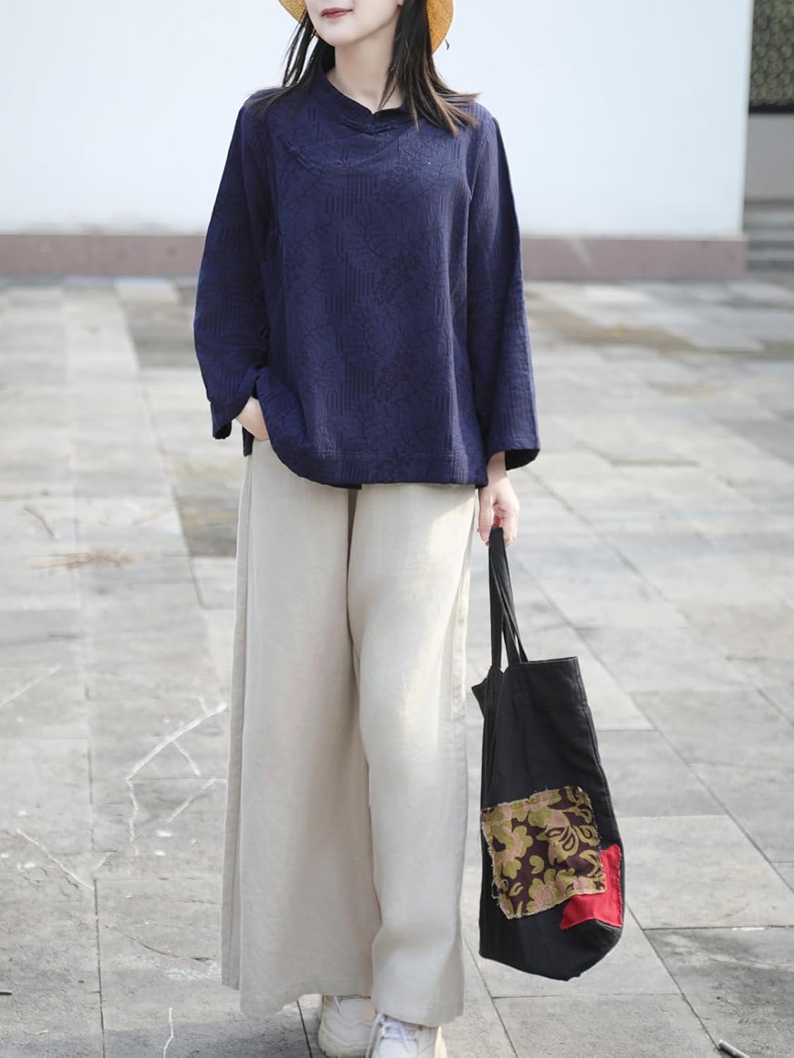 LUZU JUNU Spring Fall Women Shirts Jacquard Cotton Linen Chinese Cheongsam Frog Button Tops Blouse - Image 6