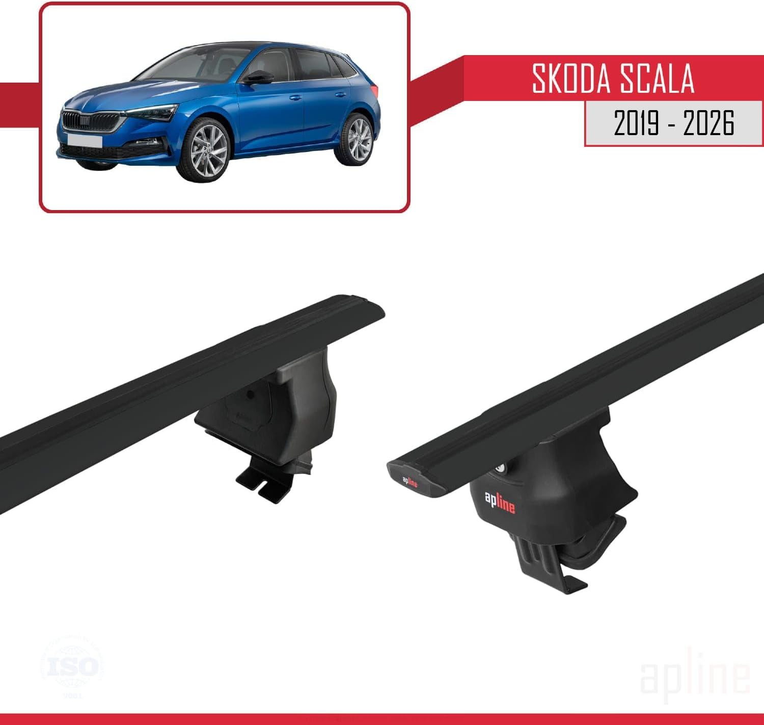 Compatible with Skoda Scala 2019-2026 ACE-4 Car Roof Rack Cross Bar Black Aluminium 2 Bars