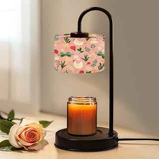Candle Warmer Lamp with Timer and Dimmer, Cute Seamless Hand Drawn Flowers Bows Goose Chicken Leaves Herbs Wax Melt Warmer with 4 Bulbs, House Warming Birthday Gifts for Women Mom New Home Decor