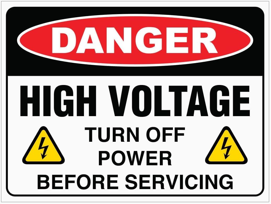 HIGH Voltage Turn Off Power Before Servicing Rust Free Aluminum Tin Sign - Workplace Decor with Pre-Drilled Holes for Industrial/Commercial Utility Zone - 8x12 Inch​