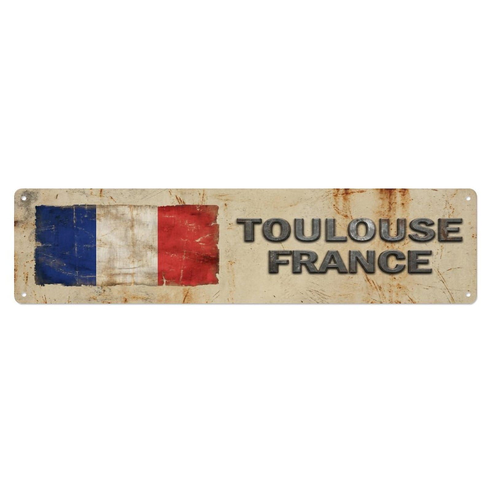 Metal Tin Sign Vintage Toulouse France Flag Decor Rustic Travel