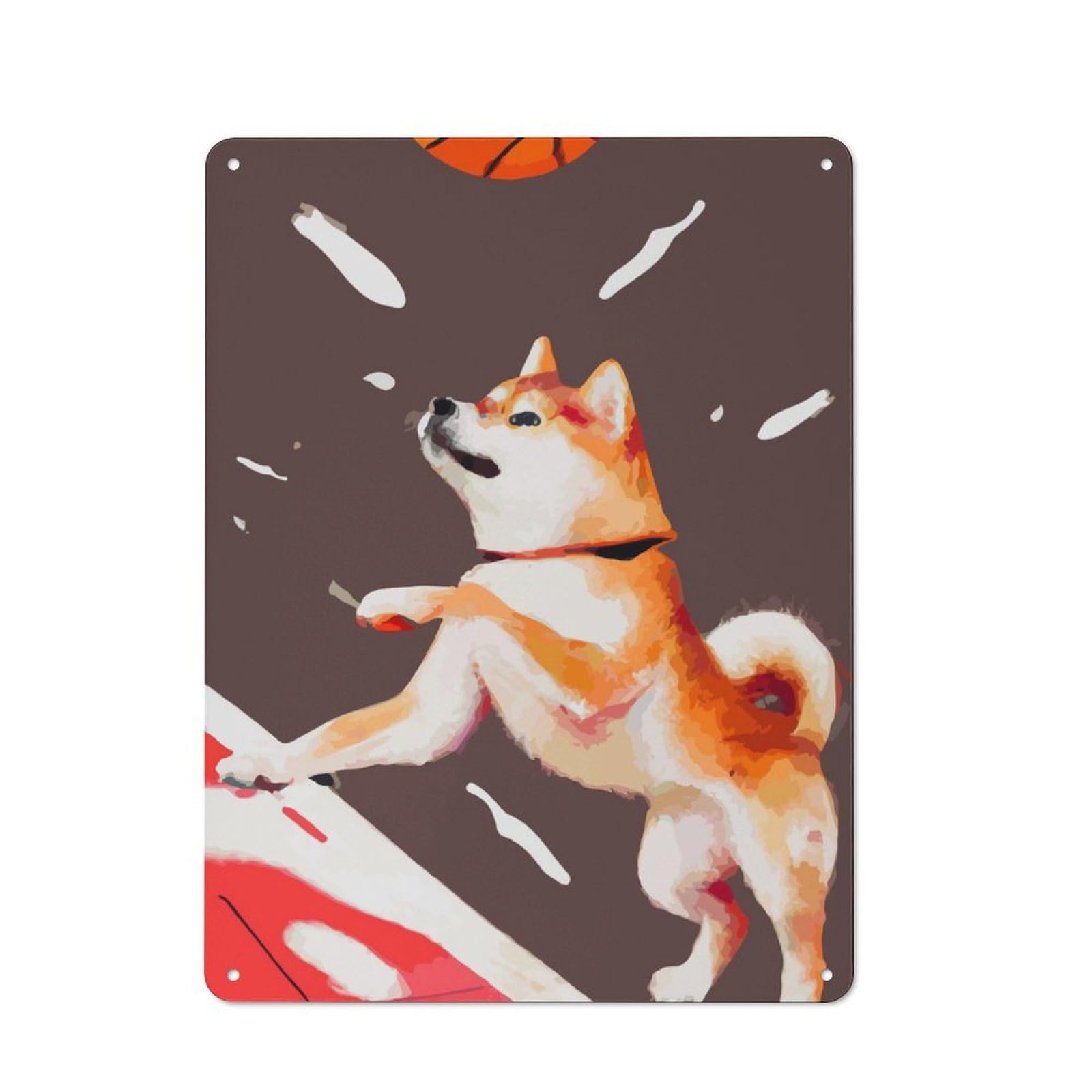 Junmoney Dog Basketball For Lounge Or Reading Corner, Rustic Tin Sign 40X30cm, For Home Interiors, Feature Walls And Decorative Displays